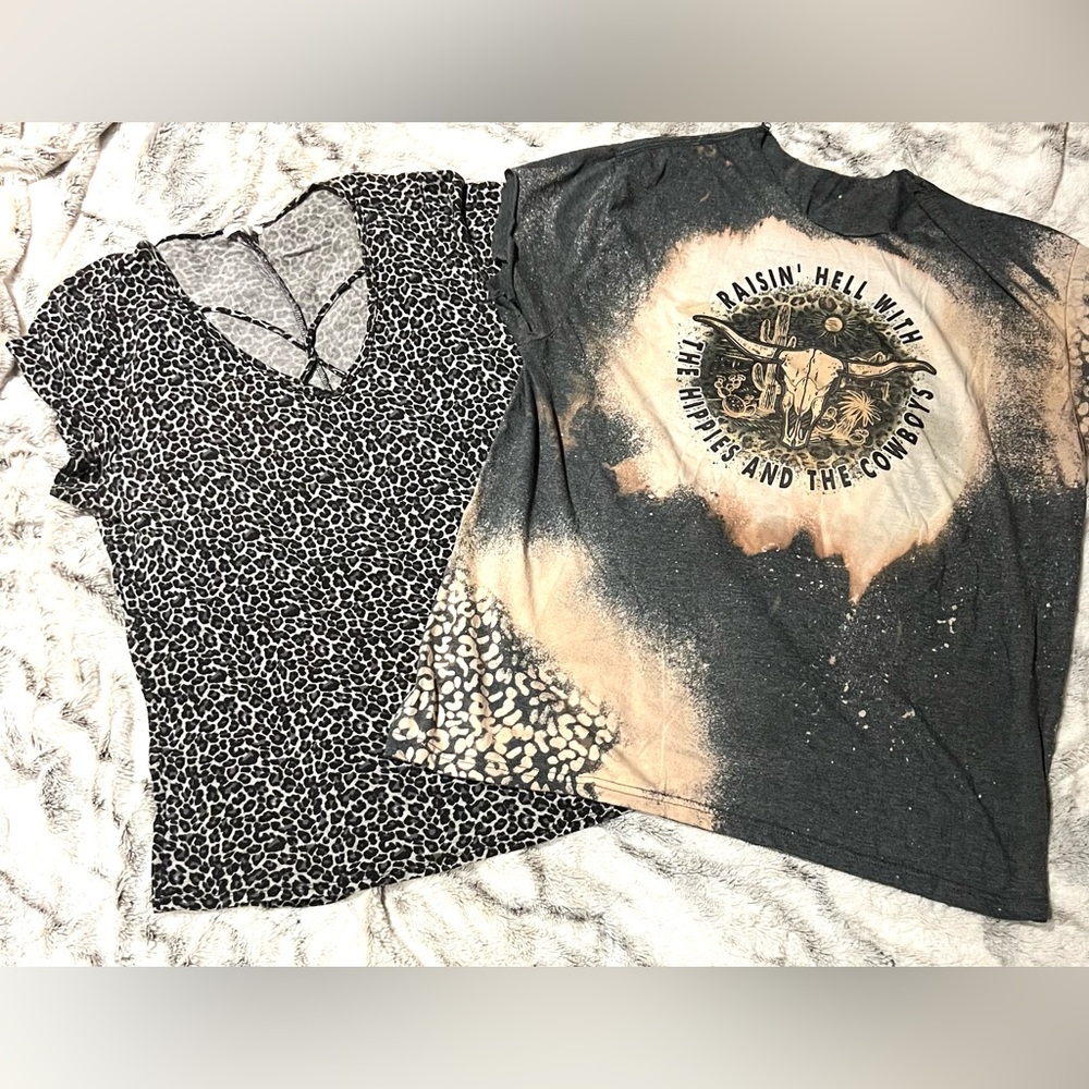 Two Leopard Western Graphic Tees T shirts Gray XXL